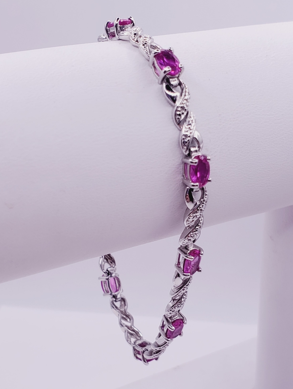 4 Carat Pink Sapphire & Diamond Accent - 925 Sterling Silver Twist Bracelet